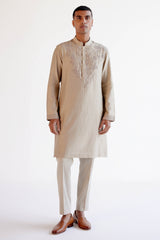 Sand Embroidered Silk Chanderi Kurta
