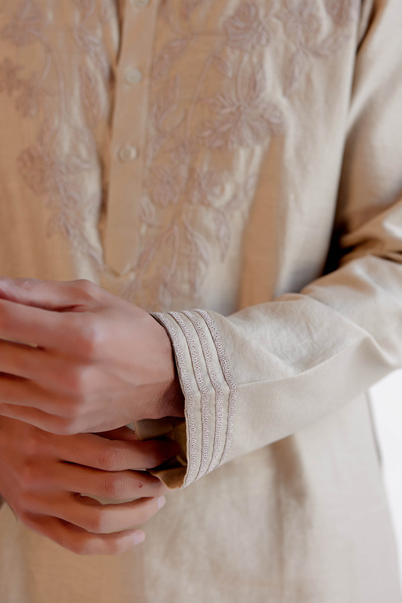 Sand Embroidered Silk Chanderi Kurta