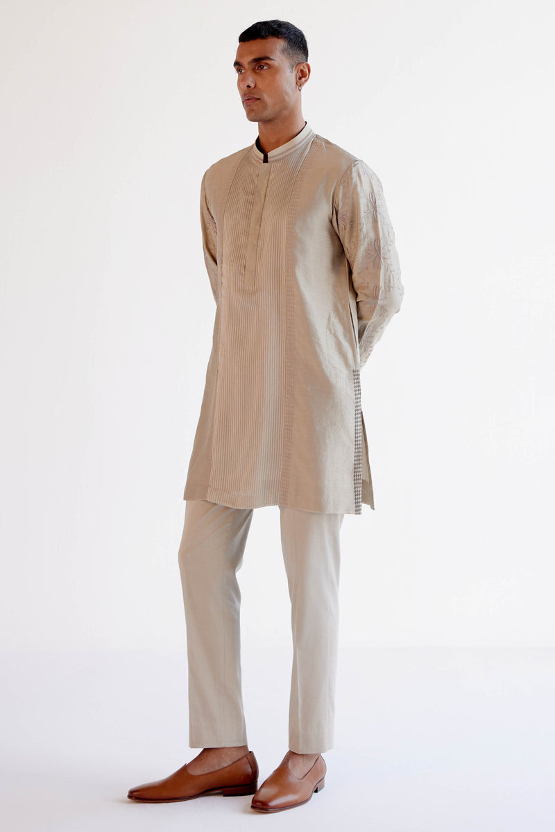Sand Silk Chanderi Kurta Set with Resham and Dori Embroidery