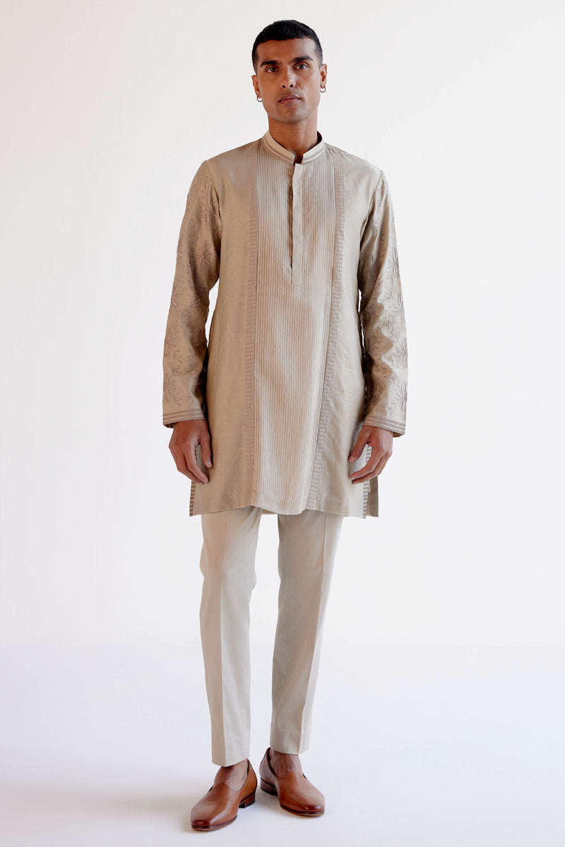 Sand Silk Chanderi Kurta Set with Resham and Dori Embroidery