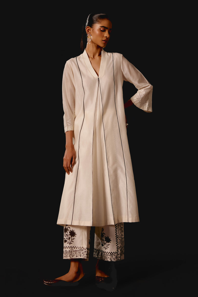 Ivory Embroidered Chanderi Kurta Set