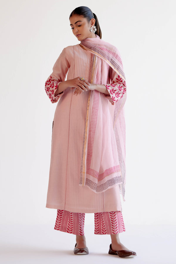 Blush Pink Embroidered Chanderi Kurta Set