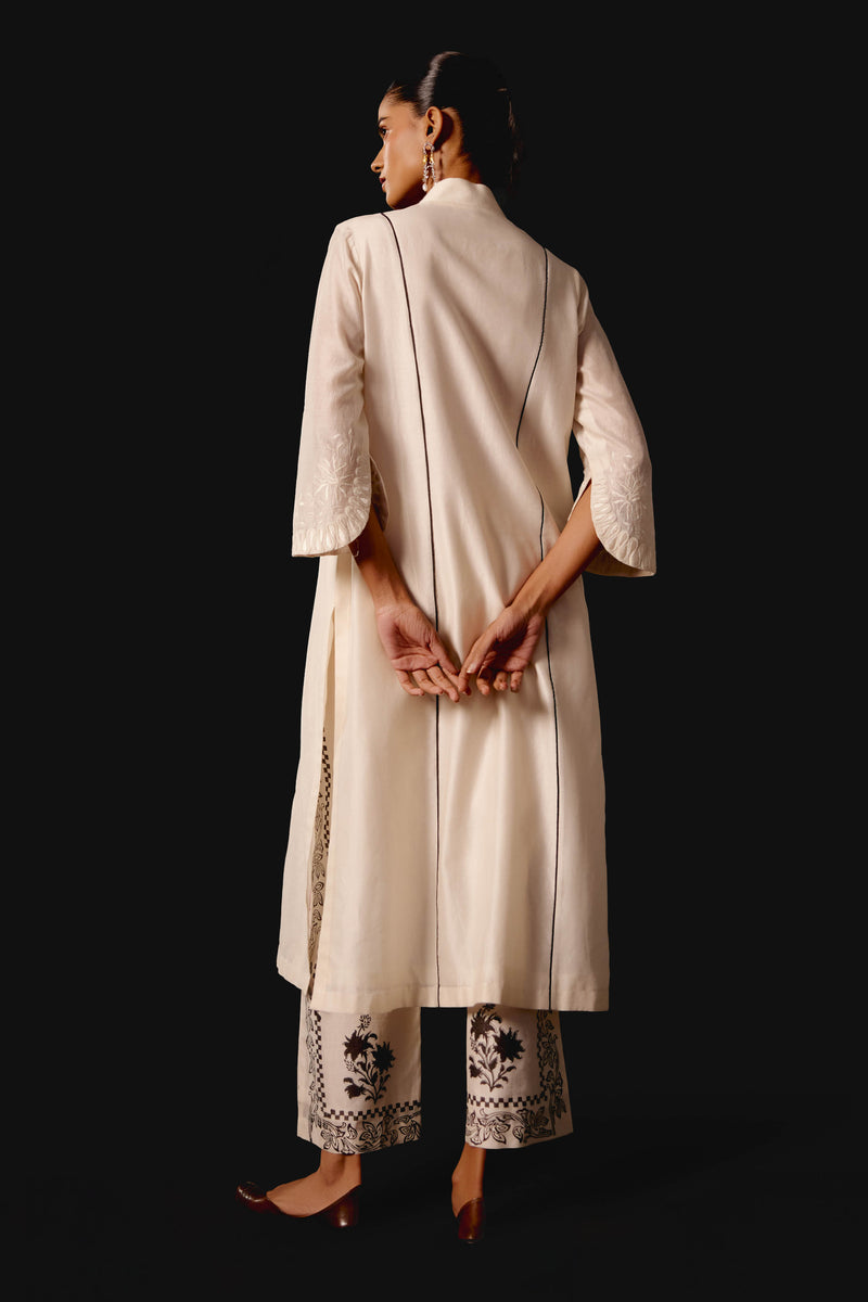 Ivory Embroidered Chanderi Kurta Set