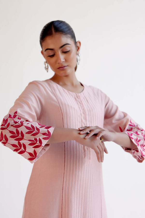 Blush Pink Embroidered Chanderi Kurta Set