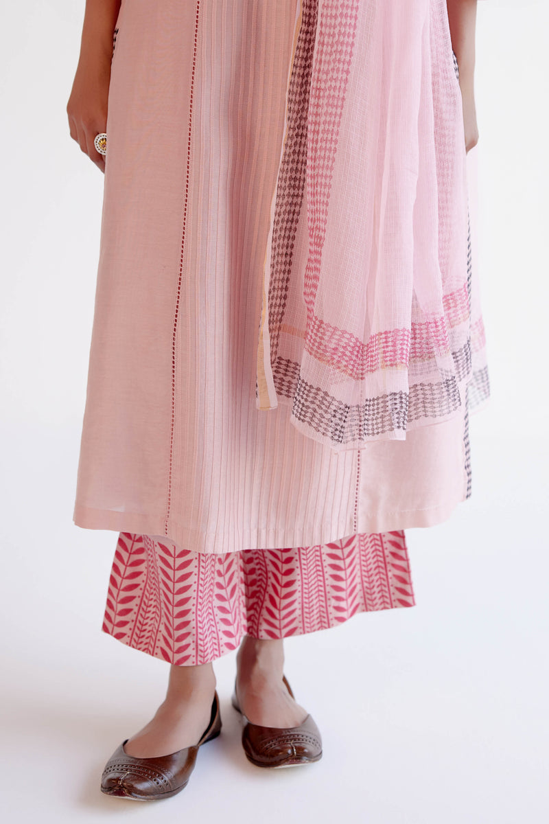 Blush Pink Embroidered Chanderi Kurta Set