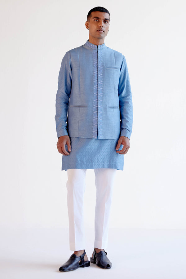 Ice Blue Summer Tussar Bundi Set