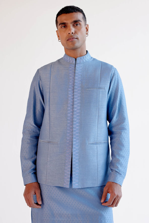 Ice Blue Summer Tussar Bundi Set
