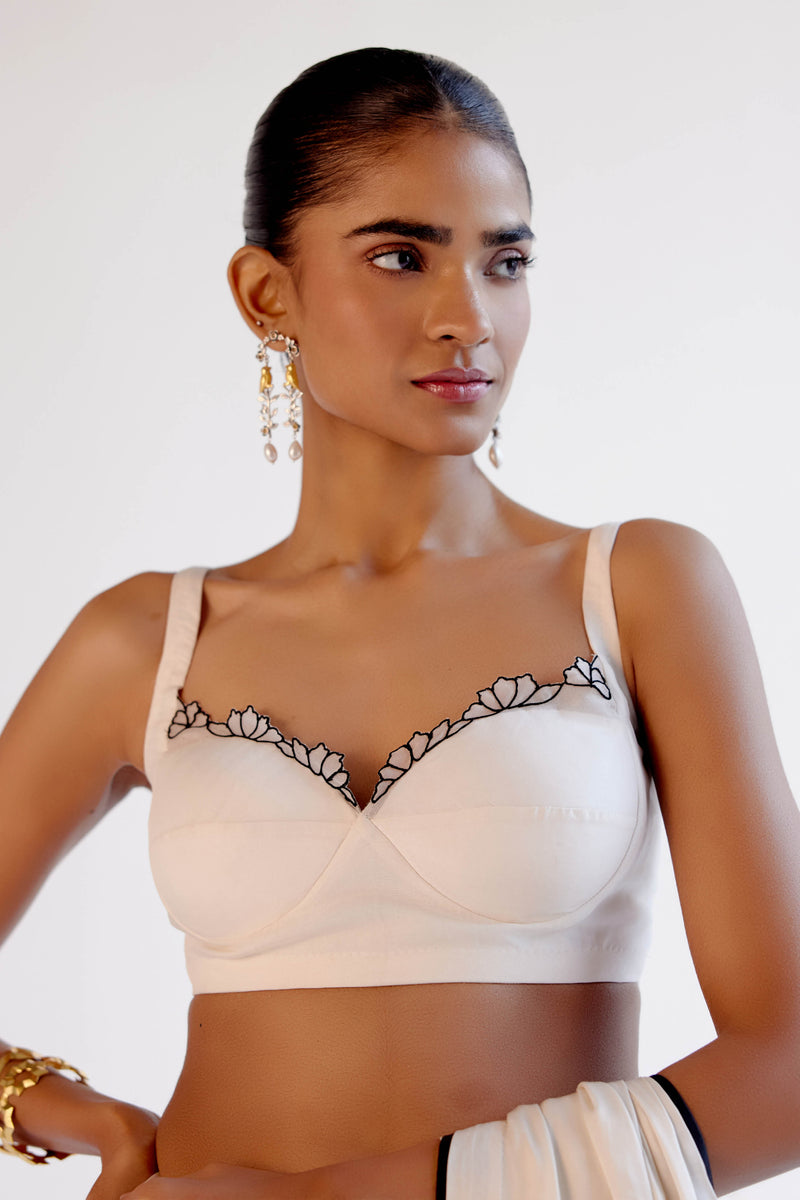 Ivory Modal Satin Saree with Dori Embroidery