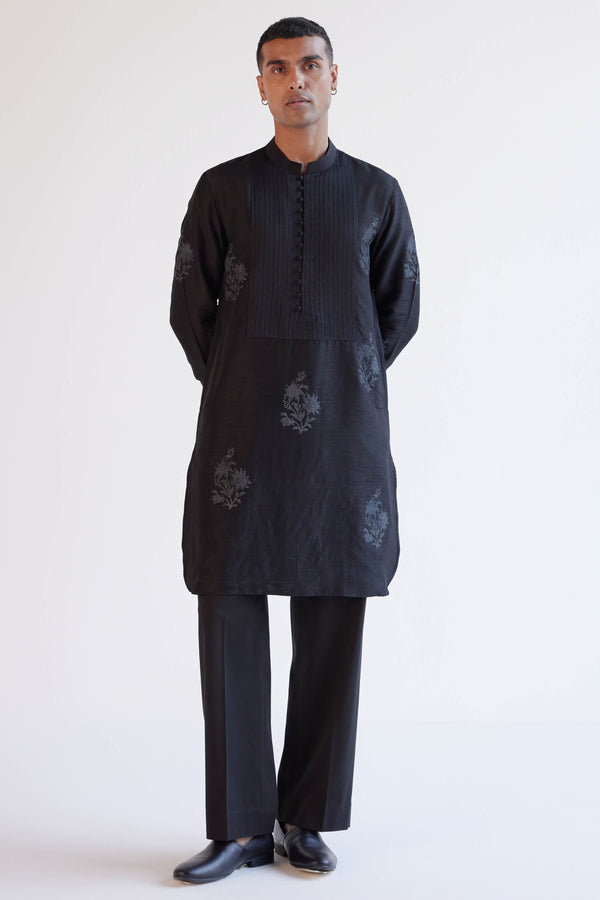 Black Block-Printed Kurta Set