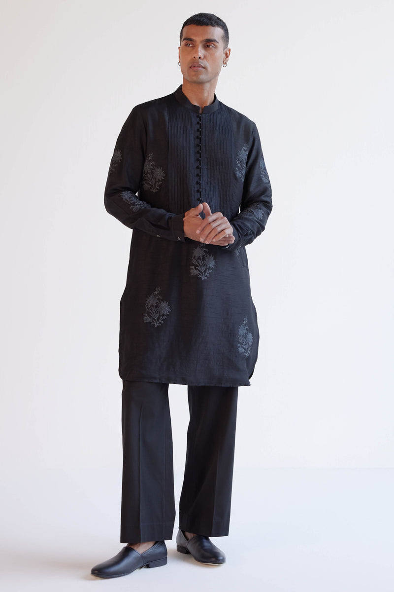 Black Block-Printed Kurta Set