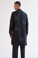 Black Block-Printed Kurta Set