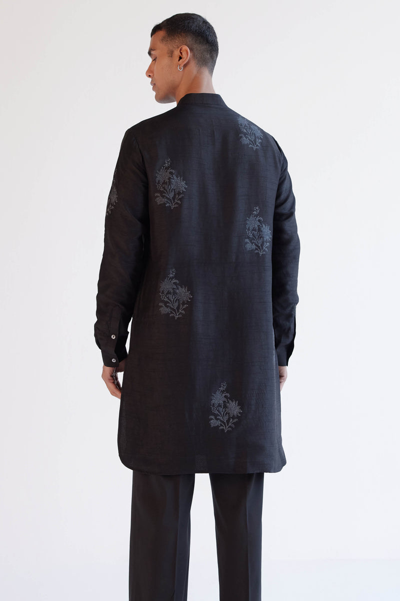 Black Block-Printed Kurta Set