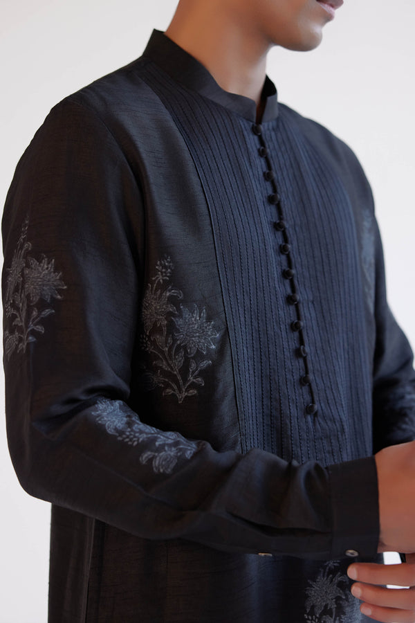 Black Block-Printed Kurta Set