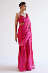 Fuchsia Pink Modal Satin Pre-Draped Saree