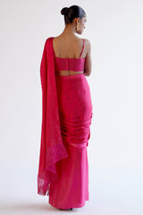 Fuchsia Pink Modal Satin Pre-Draped Saree