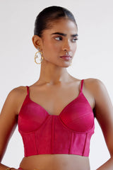 Fuchsia Pink Modal Satin Pre-Draped Saree