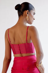 Fuchsia Pink Modal Satin Pre-Draped Saree