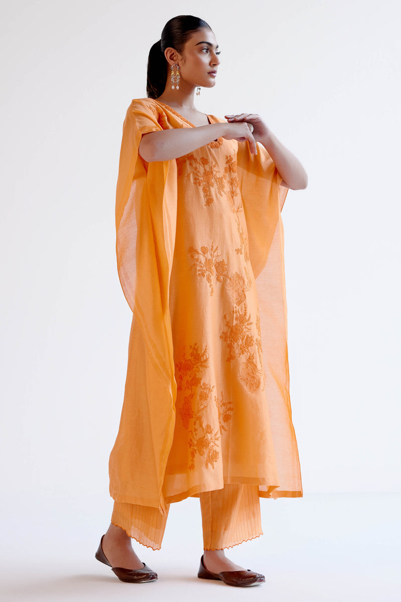 Orange Chanderi Kaftan Set with Resham Embroidery