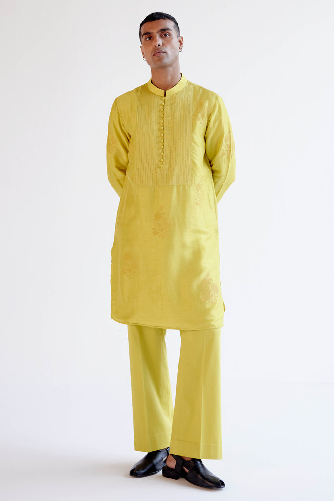 Lemon Yellow Block-Printed Kurta Set