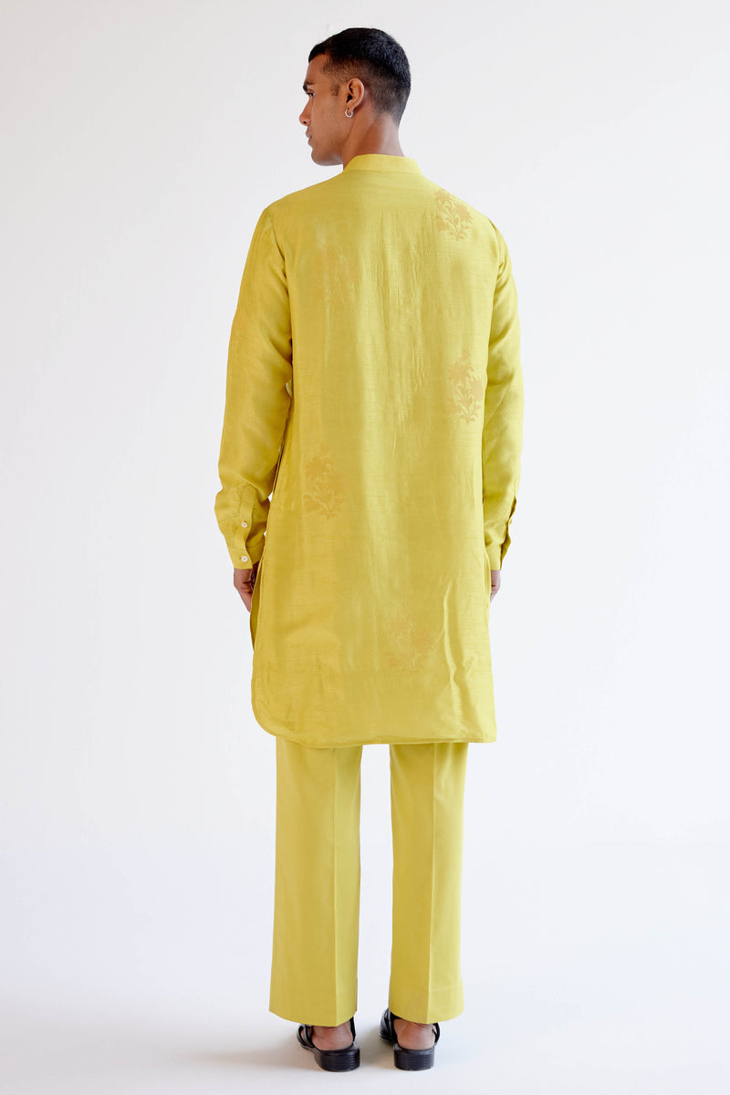 Lemon Yellow Block-Printed Kurta Set