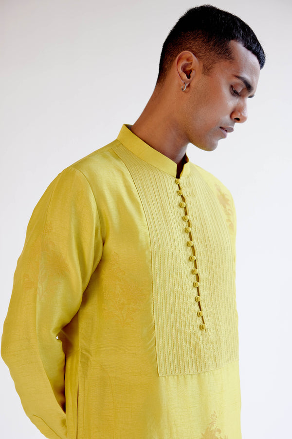 Lemon Yellow Block-Printed Kurta Set