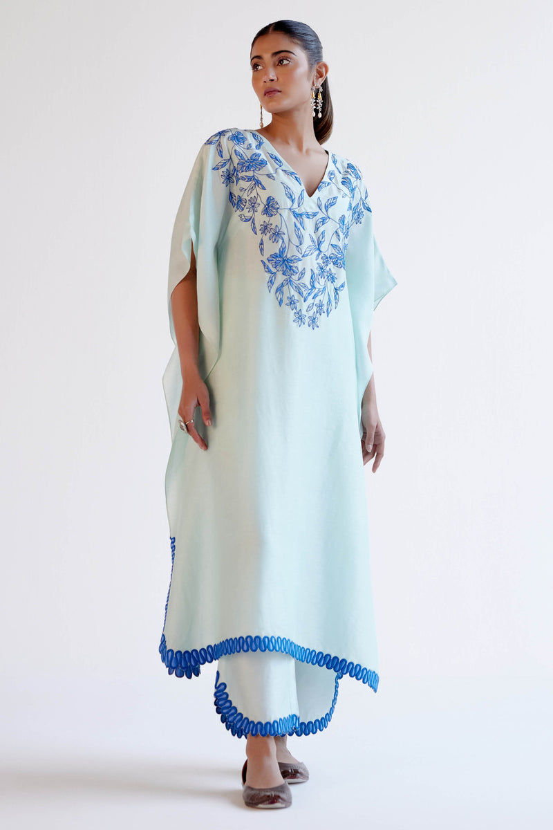 Light Blue Kaftan Set with Resham Embroidery