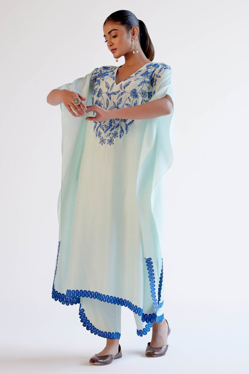 Light Blue Kaftan Set with Resham Embroidery