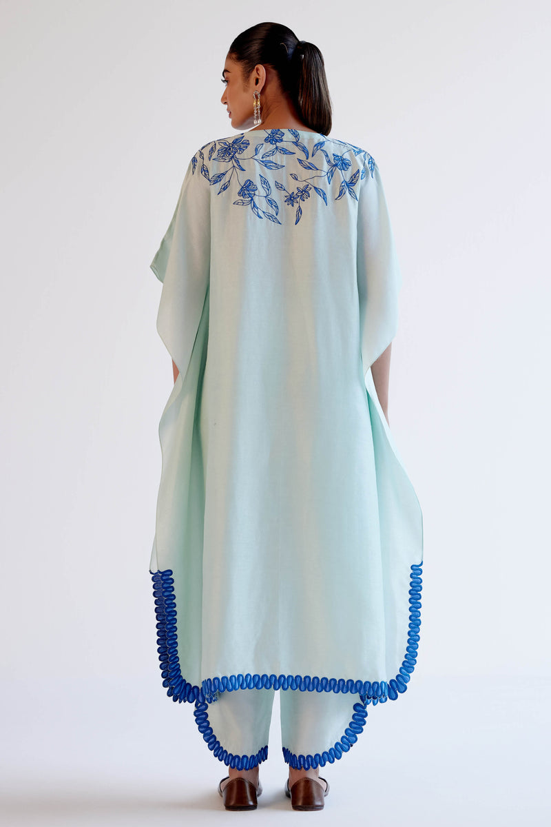 Light Blue Kaftan Set with Resham Embroidery