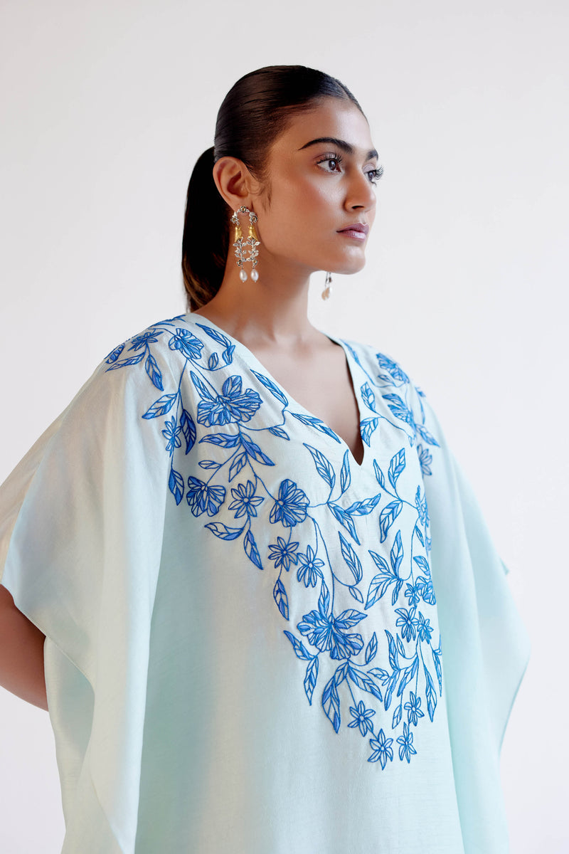 Light Blue Kaftan Set with Resham Embroidery