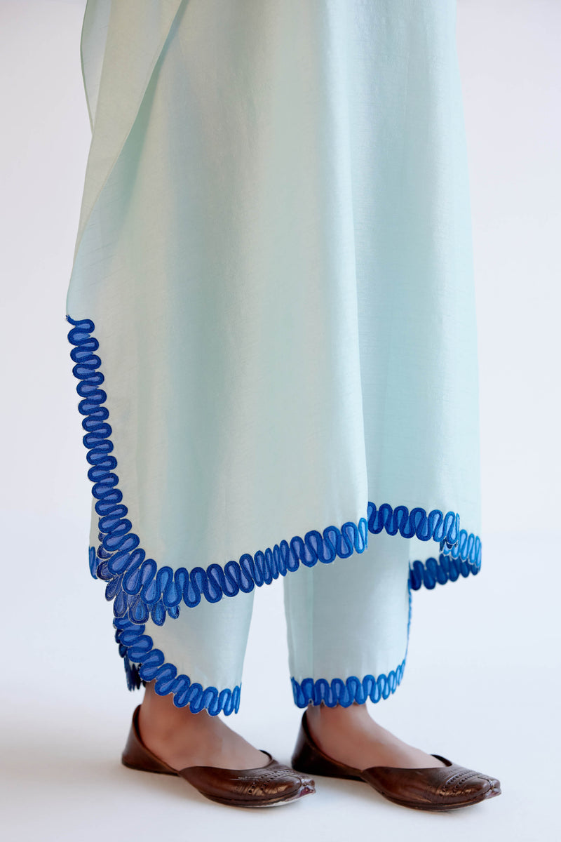Light Blue Kaftan Set with Resham Embroidery