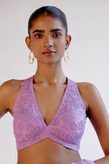 Lilac Modal Satin & Chiffon Mukaish Saree