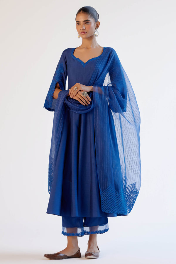 Blue Anarkali Set with Dori Embroidery