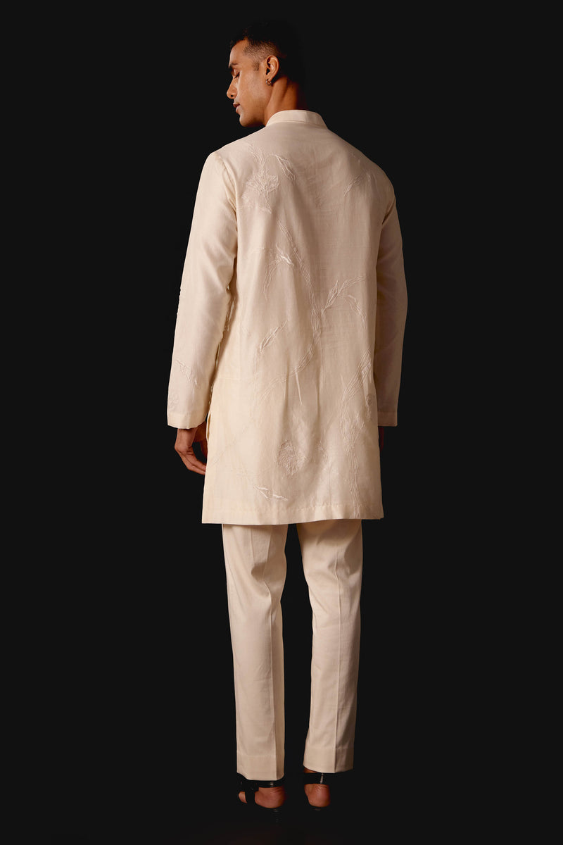 Ivory Embroidered Silk Chanderi Kurta Set