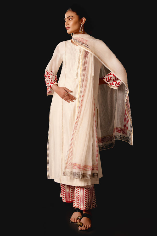 Ivory Embroidered Chanderi Kurta Set