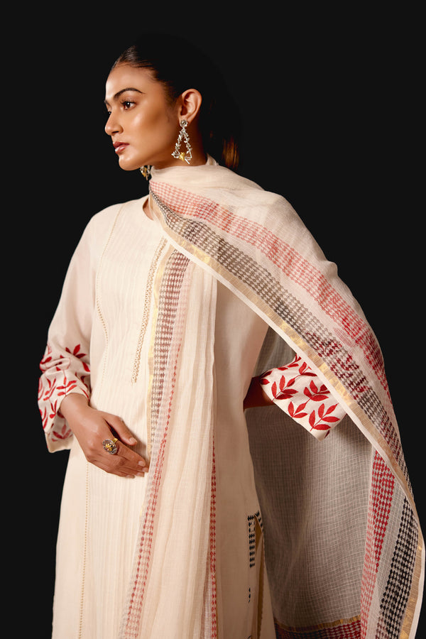 Ivory Embroidered Chanderi Kurta Set
