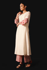 Ivory Embroidered Chanderi Kurta Set