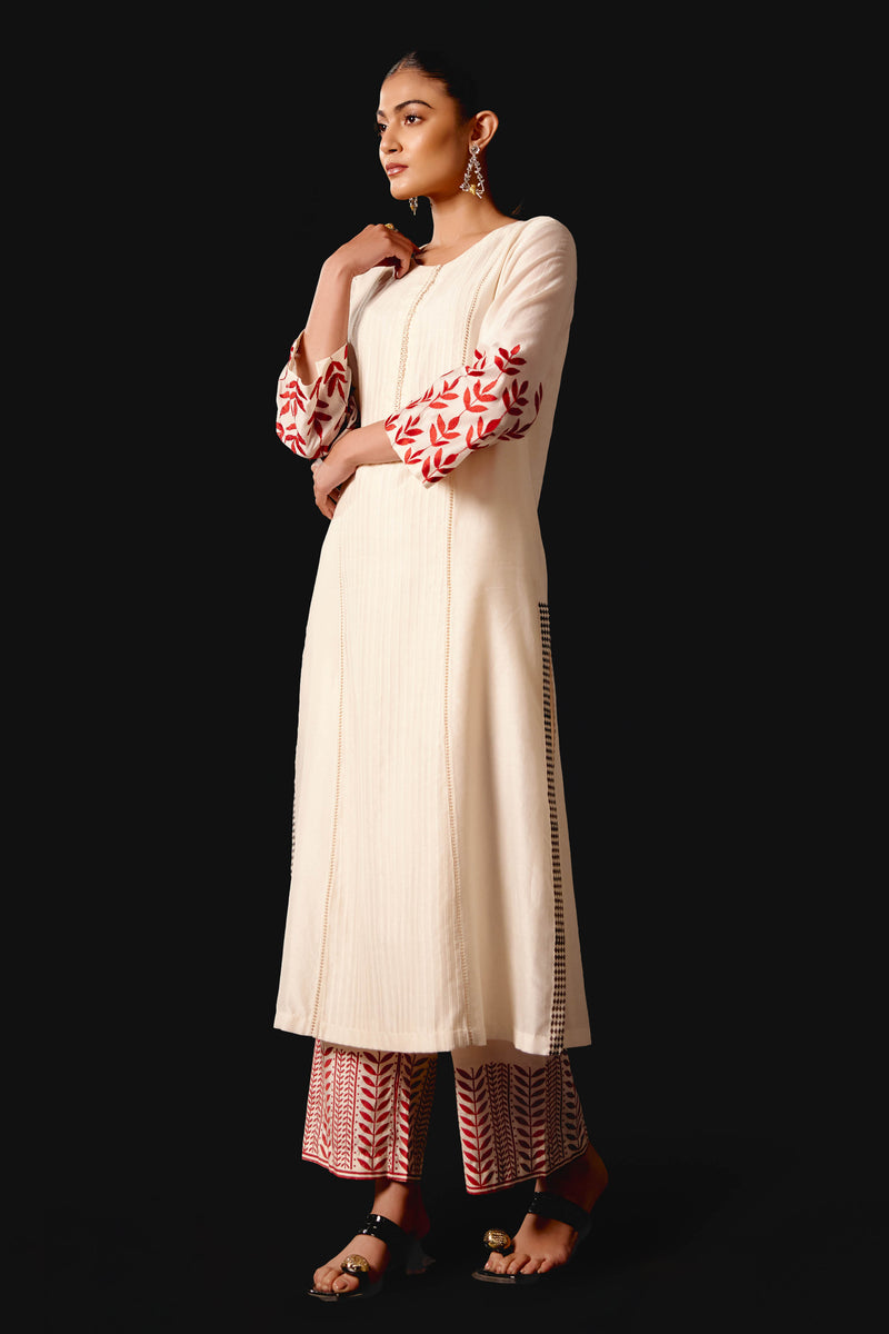 Ivory Embroidered Chanderi Kurta Set