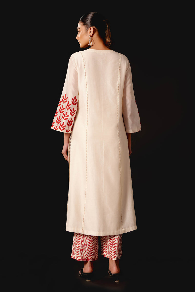 Ivory Embroidered Chanderi Kurta Set