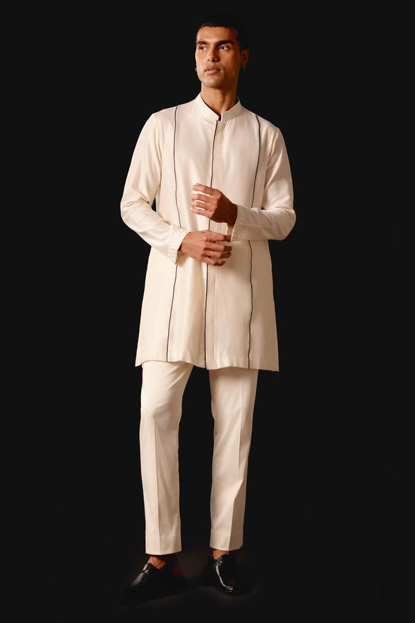 Ivory Silk Chanderi Kurta with Open Front