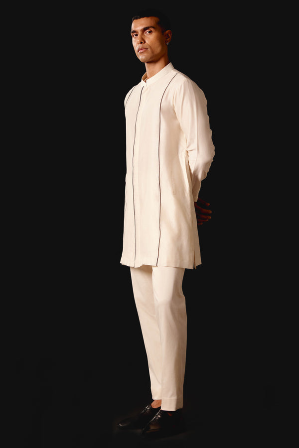 Ivory Silk Chanderi Kurta with Open Front