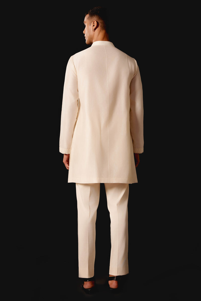 Ivory Silk Chanderi Kurta with Open Front