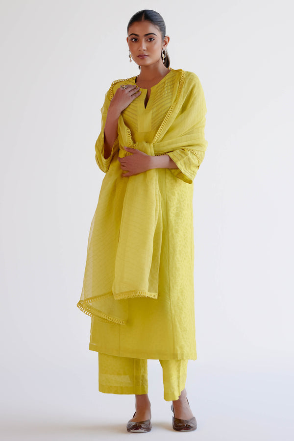 Lemon Yellow Chanderi Kalidar Kurta Set