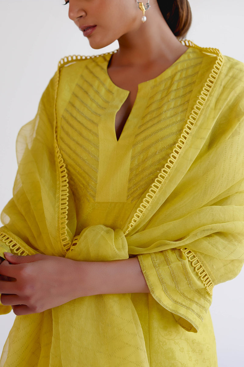 Lemon Yellow Chanderi Kalidar Kurta Set