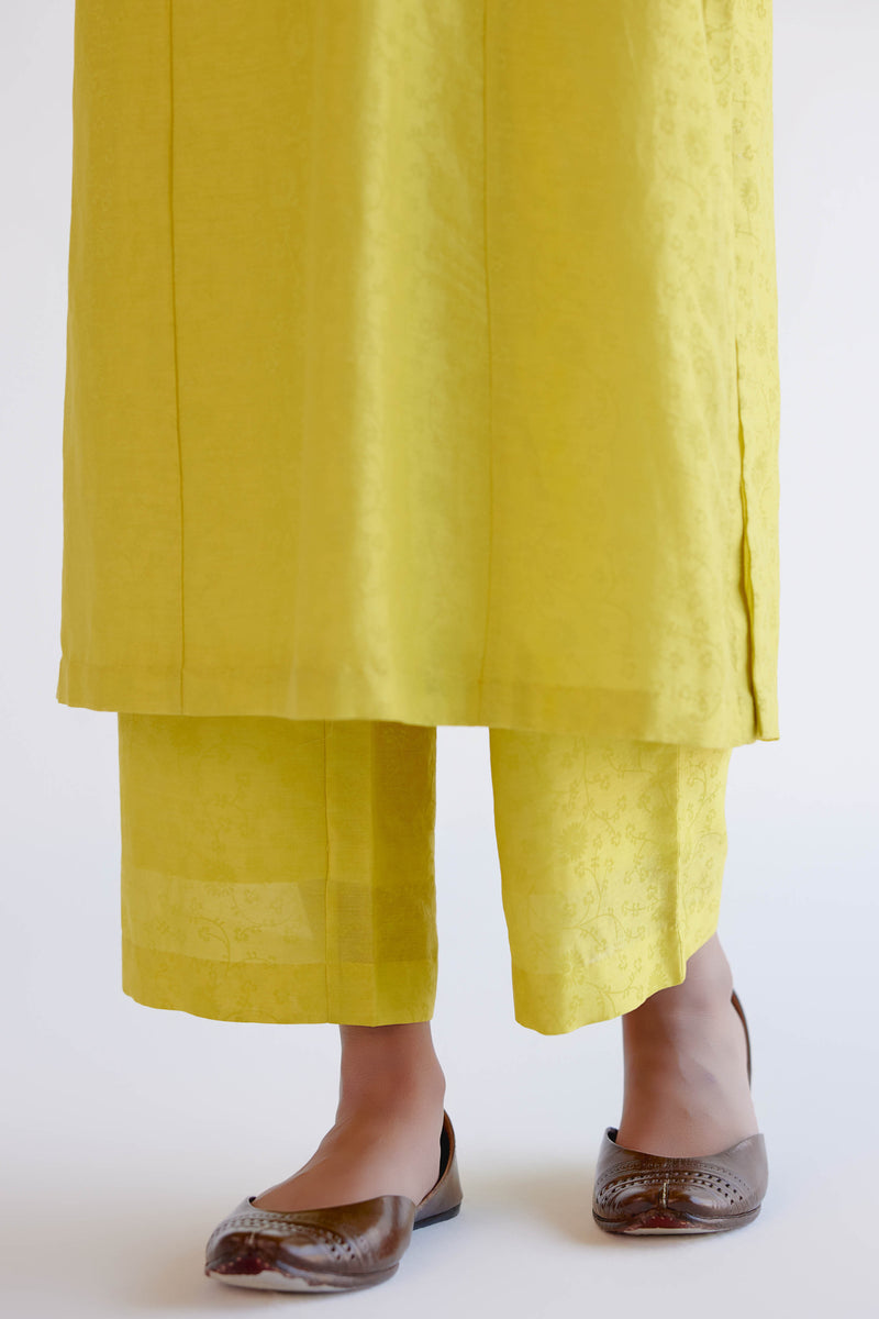 Lemon Yellow Chanderi Kalidar Kurta Set