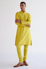 Lemon Yellow Embroidered Silk chanderi Kurta