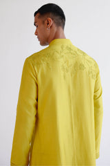Lemon Yellow Embroidered Silk chanderi Kurta
