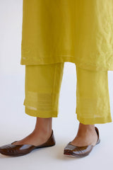 Lemon Yellow Chanderi Kurta Set with Resham Work Embroidery