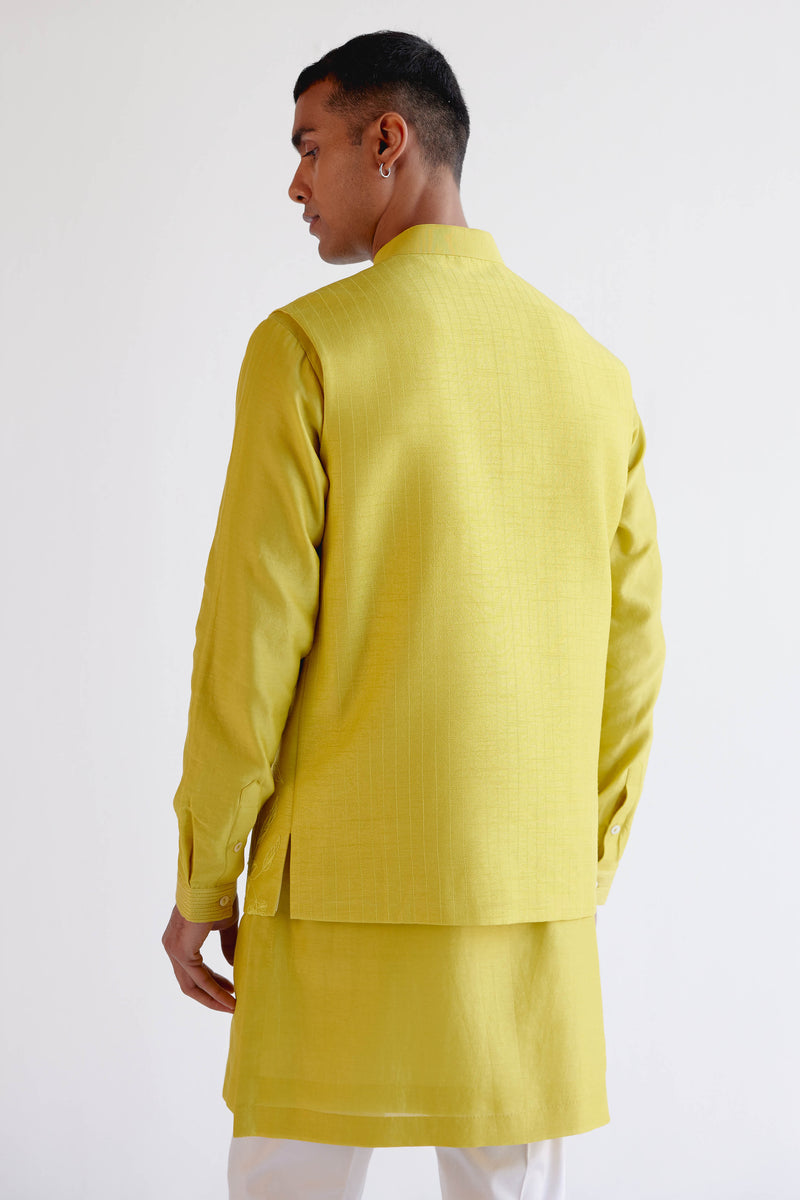 Lemon Yellow Embroidered Bundi Set