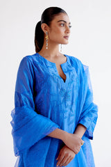 Krithi Shetty in Bright Blue Chanderi Kurta Set with Resham Work Embroidery