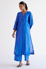 Krithi Shetty in Bright Blue Chanderi Kurta Set with Resham Work Embroidery